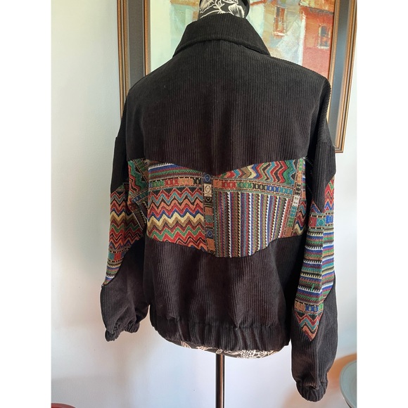 Black Corduroy Jacket with Tribal Multicolor Pattern - Picture 5 of 8